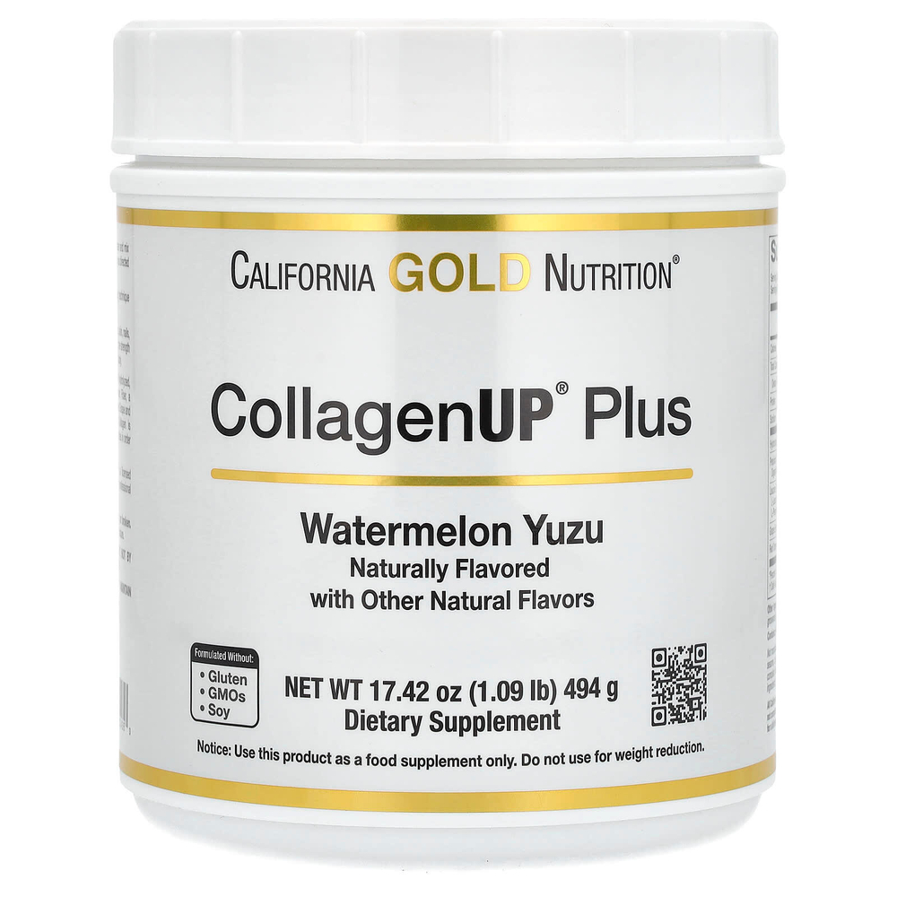 California Gold Nutrition, CollagenUp Plus, пептиды гидролизованного морского коллагена с клетчаткой и незаменимыми аминокислотами, со вкусом арбуза и юдзу, 494 г (1,09 фунта)