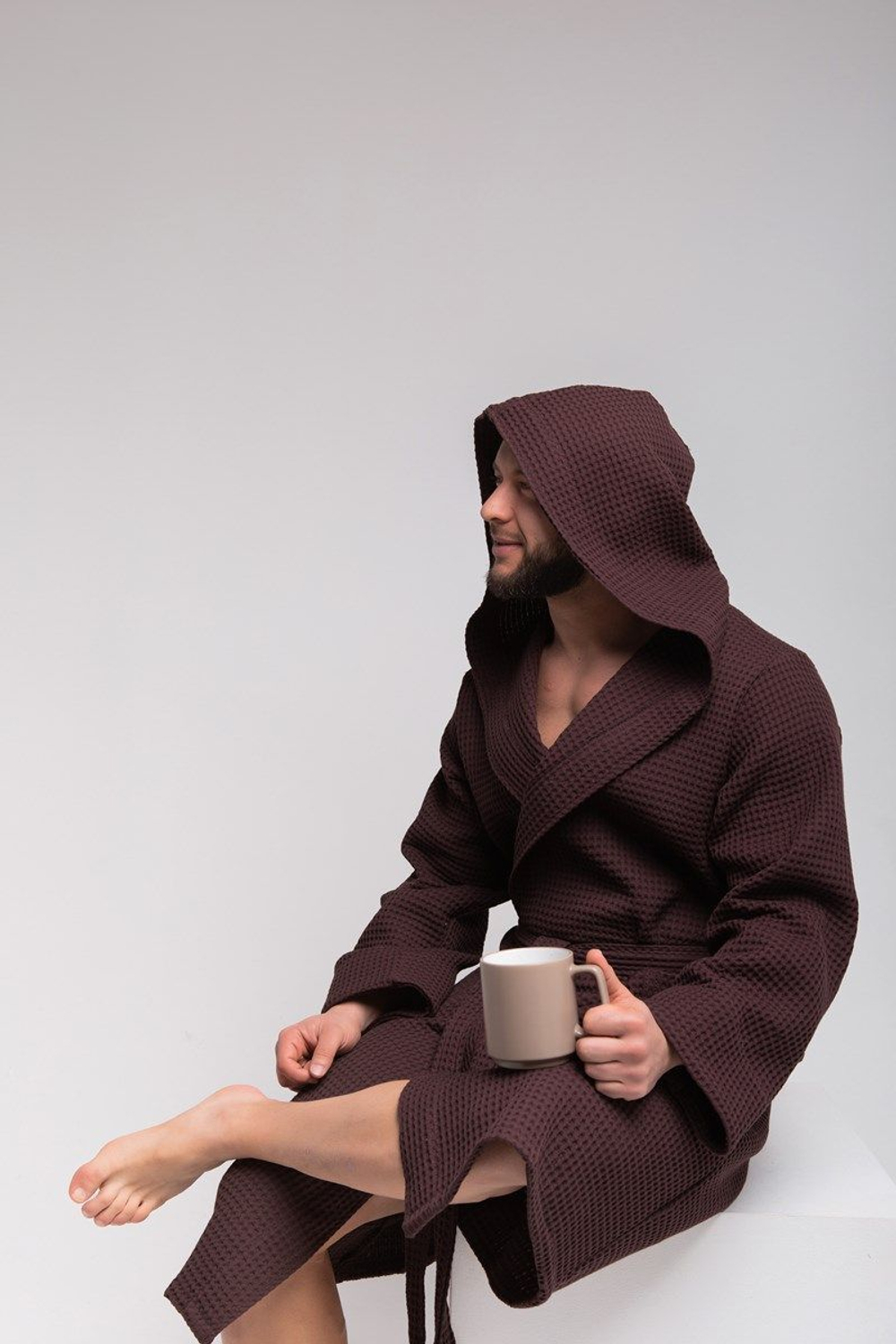 Халат вафельный с капюшоном 56-58 шоколад