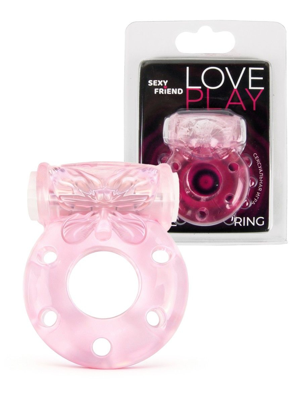 Розовое эрекционное виброкольцо с бабочкой (Цвет: розовый)