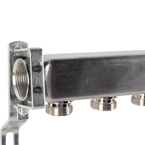 Коллектор Rommer 1"x3/4" на 7 контуров для радиаторной разводки (нерж. сталь) RMS-4401-000007