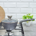 Ковш 1,2л Гранит с несъемной ручкой и стеклянной крышкой