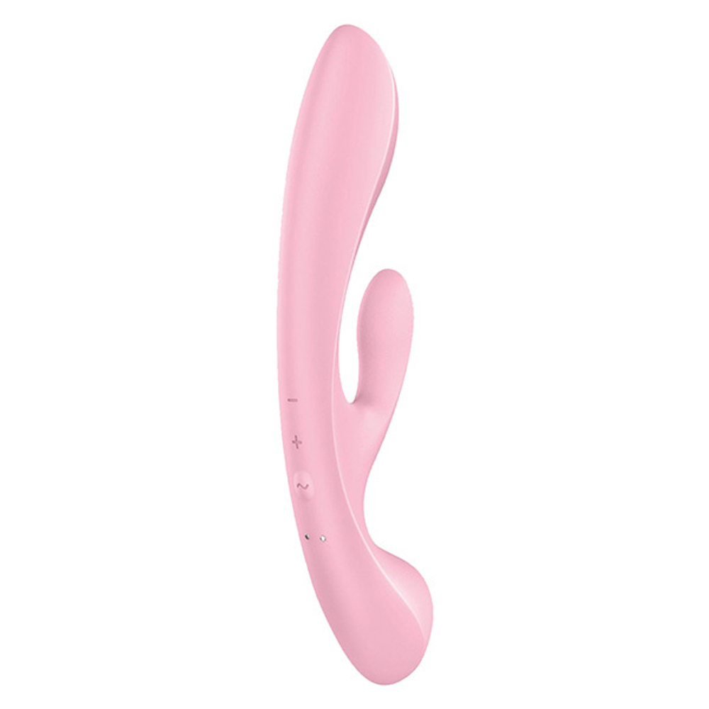 Розовый двусторонний вибратор-кролик 13см Satisfyer Triple Oh