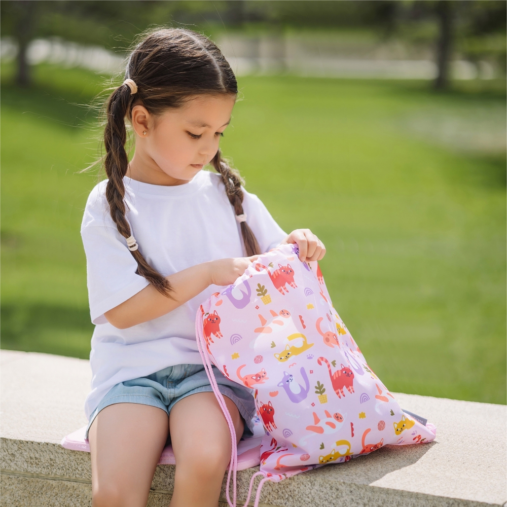 Набор для детского сада: кармашек, коврик, мешок. Котики принт