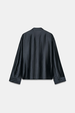ZARA АТЛАСНАЯ РУБАШКА С ЗАСТЕЖКОЙ НА ПЕТЛИ ZW COLLECTION, МОРСКОЙ СИНИЙ