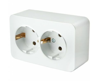 Розетка 2-местная с заземлением открытой установки, 250В, 16А, IP20, серия София, белый, MST16-12-01, STEKKER 49304