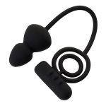 Чёрное эрекционное кольцо 2см с вибростимулятором и анальным хвостом Erotist Toy Multi-Purpose Anal Plug Ruffle Size M