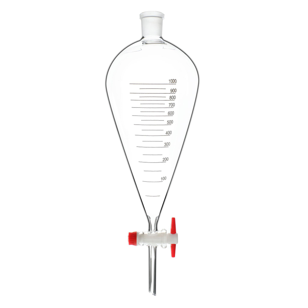 Воронка делительная грушевидная, 1000 мл, шлиф 29/32, с PTFE краном и пробкой