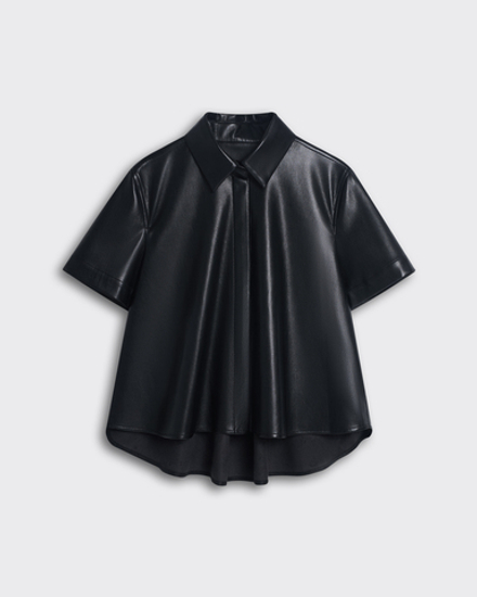 Рубашка из искусственной кожи с коротким рукавом черный
