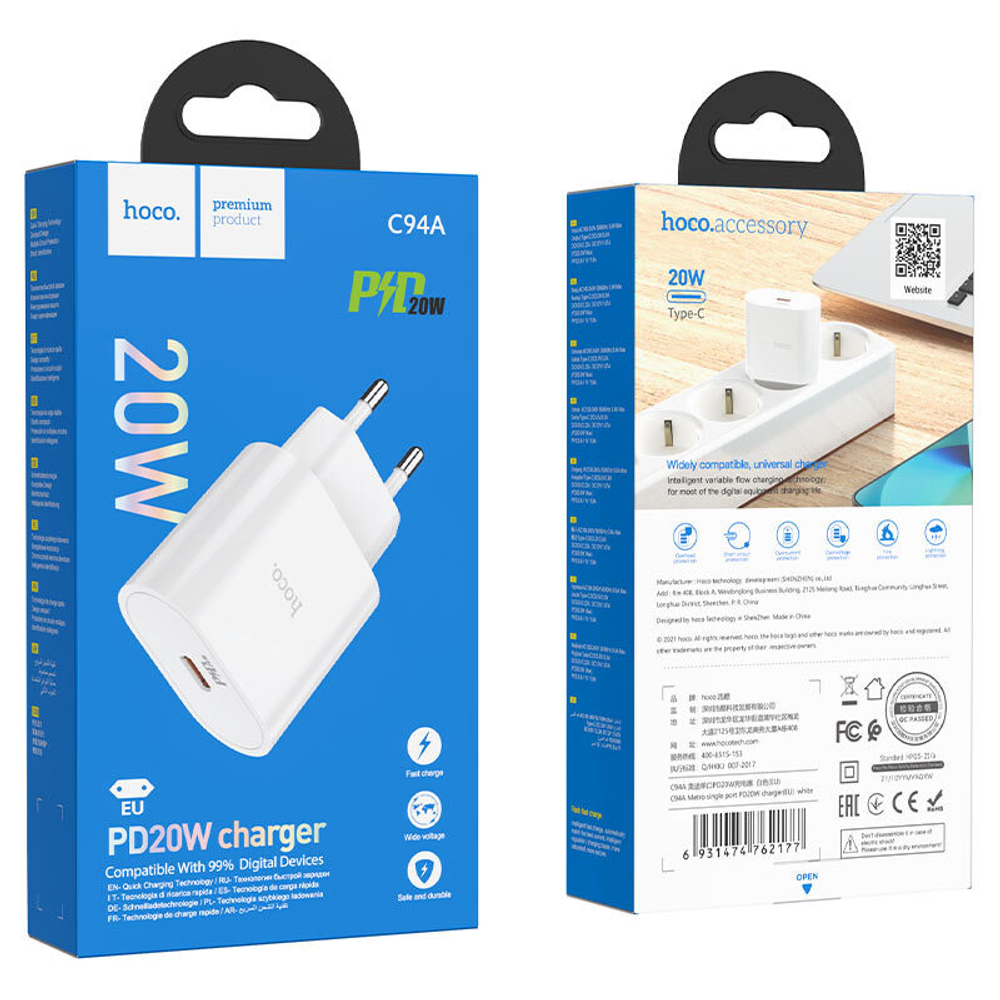 Сетевой адаптер питания HOCO C94A PD 20W (белый)