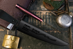 Клубный нож ТОВАРИЩ Elmax (Cryo) Satin Carbon-Red G10 Handle Leather Sheath