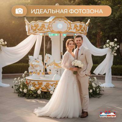 Электрическая свадебная карусель «Свадебный бал» с LED-подсветкой, 6 мест