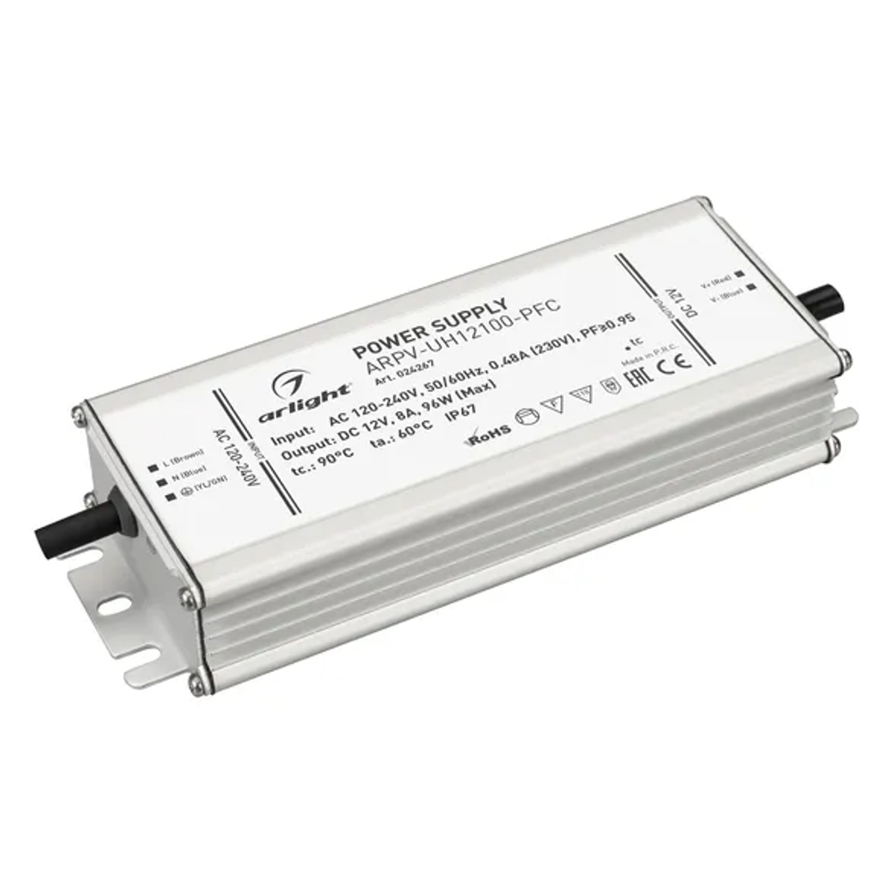 Блок питания ARPV-UH12100-PFC (12V, 8.0A, 96W) (Arlight, IP67 Металл, 7 лет) 024267