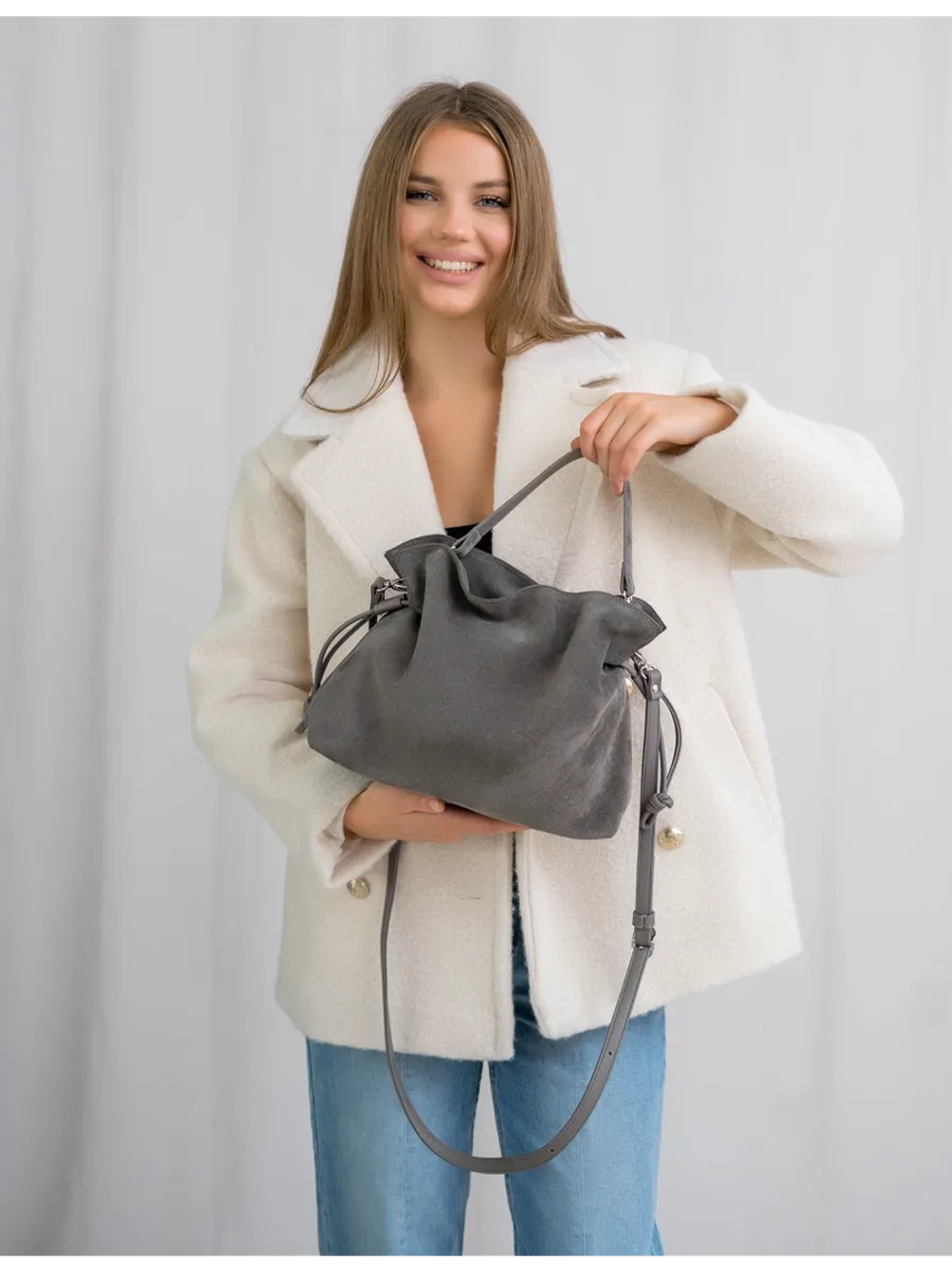 сумка через плечо средняя натуральная замша