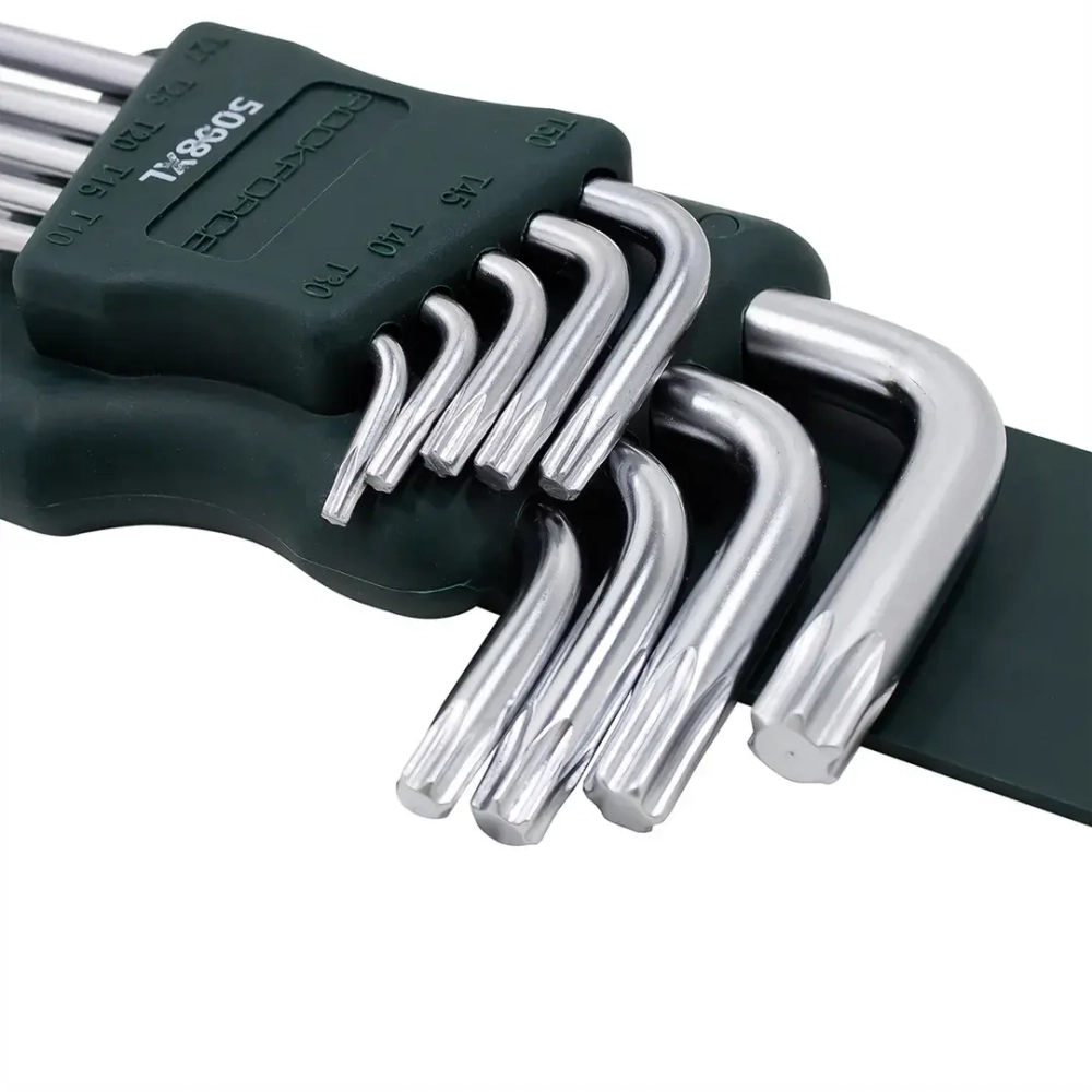 Набор ключей TORX Г-образных экстра длинных, 9пр. (Т10, Т15, Т20, Т25, Т27, Т30, Т40, Т45, Т50) в пластиковом держателе RockForce##Rock FORCE RF-5098XL