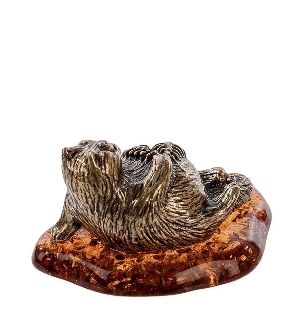 Народные промыслы AM- 368 Фигурка «Кот с рыбой» (латунь, янтарь)