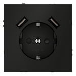 Розетка встраиваемая VOLTUM S70 с заземлением и защитными шторками, 16А, с USB, A+A, (черный матовый