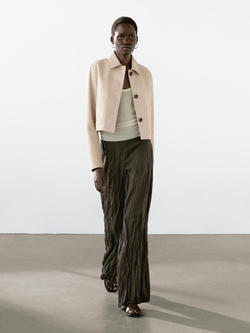 Massimo Dutti Укороченная куртка из кожи наппа, бежевый