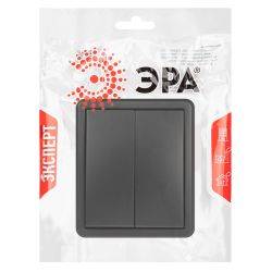 Выключатель ЭРА Эксперт 11-1205-05 двойной с подсветкой IP20 10АХ-250В ОУ антрацит | Эра Эксперт