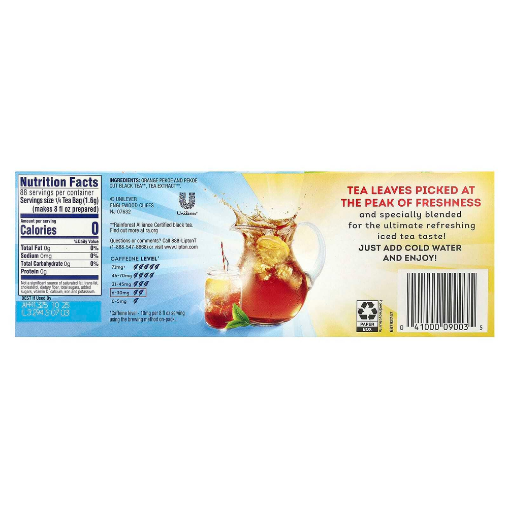 Lipton, Холодный чай, семейный, 22 чайных пакетика, 136 г (4,8 унции)