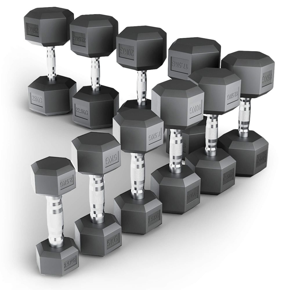 Ряд гантелей гексагональных UNIX Fit обрезиненные от 2,5 до 25 кг