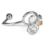 Мужской пояс верности с анальной пробкой Sinner Metal Penis Cage With Anal Hook (Цвет: серебристый)