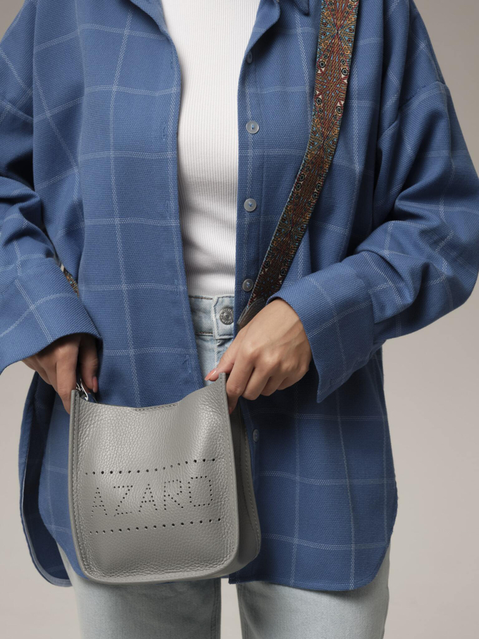 Сумка кожаная на плечо сильвер