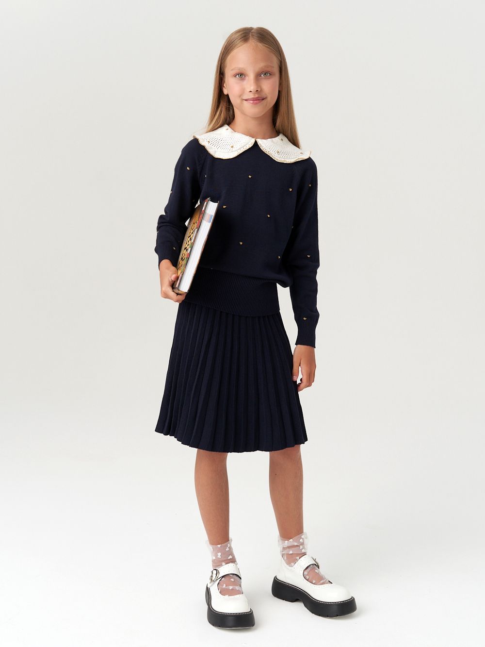 Джемпер для девочки с длинным рукавом AT977-1 синий-золотистый