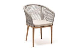 "Марсель" стул плетеный из роупа, основание дуб, роуп серый меланж круглый, ткань бежевая 052