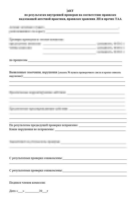 Акт проверки после проведения внутреннего аудита в аптеке