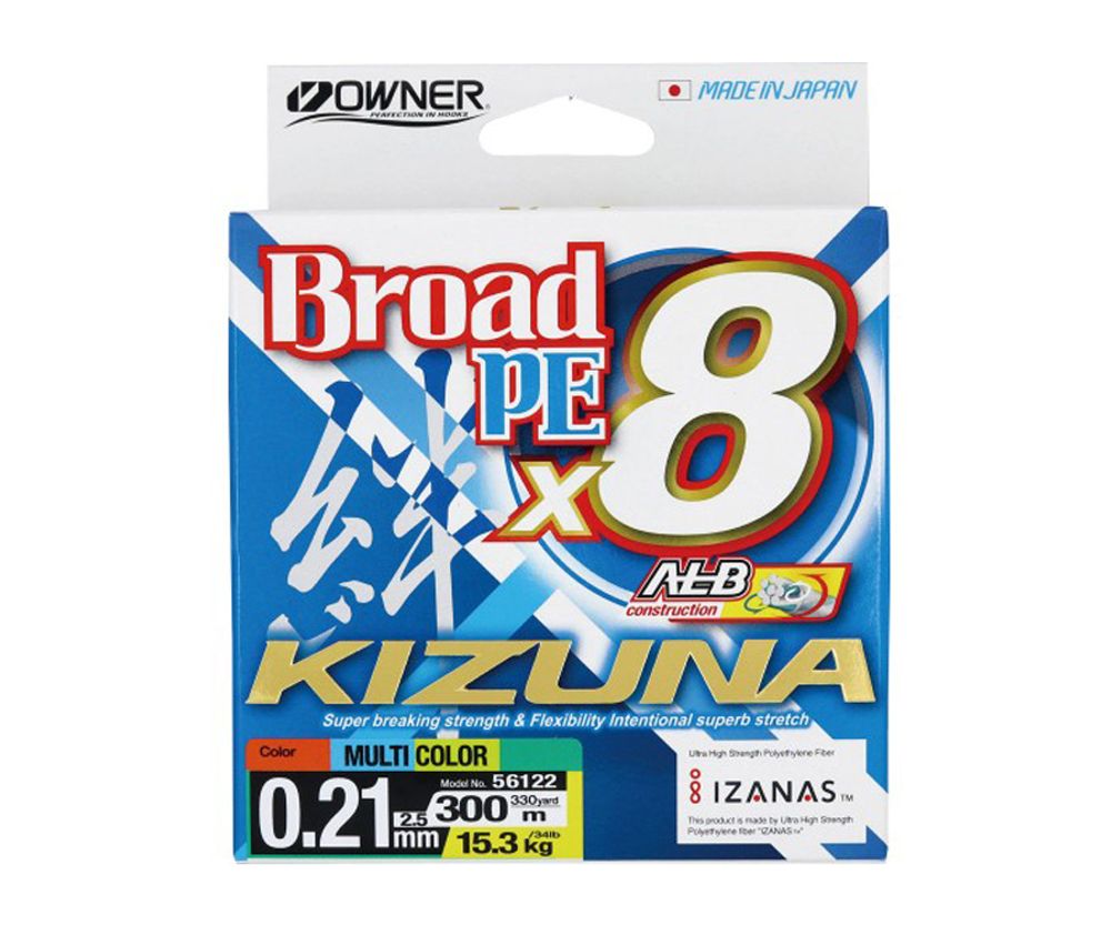 OWNER Шнур Kizuna X8 Broad PE multi color 10м 300м 0,21мм 15,3кг