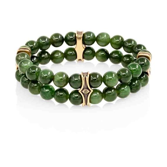 Браслет Всевидящее Око из Бронзы Двойной с нефритом 8 мм, вид 1