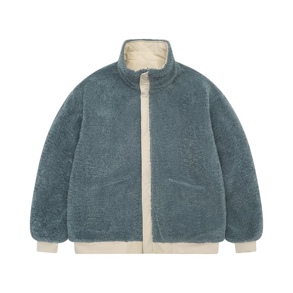 Куртка Ymkashix двухсторонняя Ride Puff бежевая / пыльно-синяя