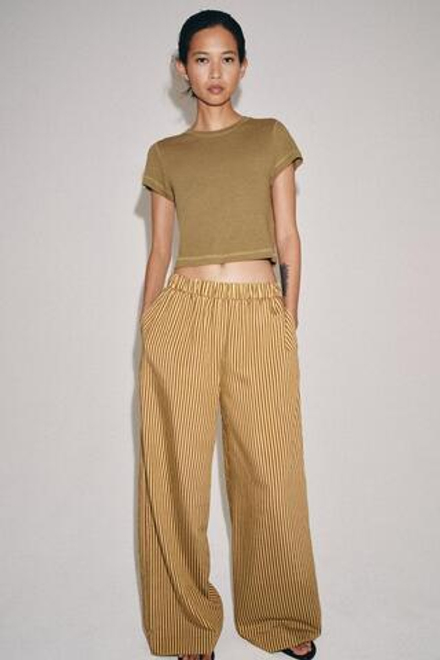 ZARA БРЮКИ WIDE-LEG В ПОЛОСКУ — ZW COLLECTION, ЖЕЛТЫЙ