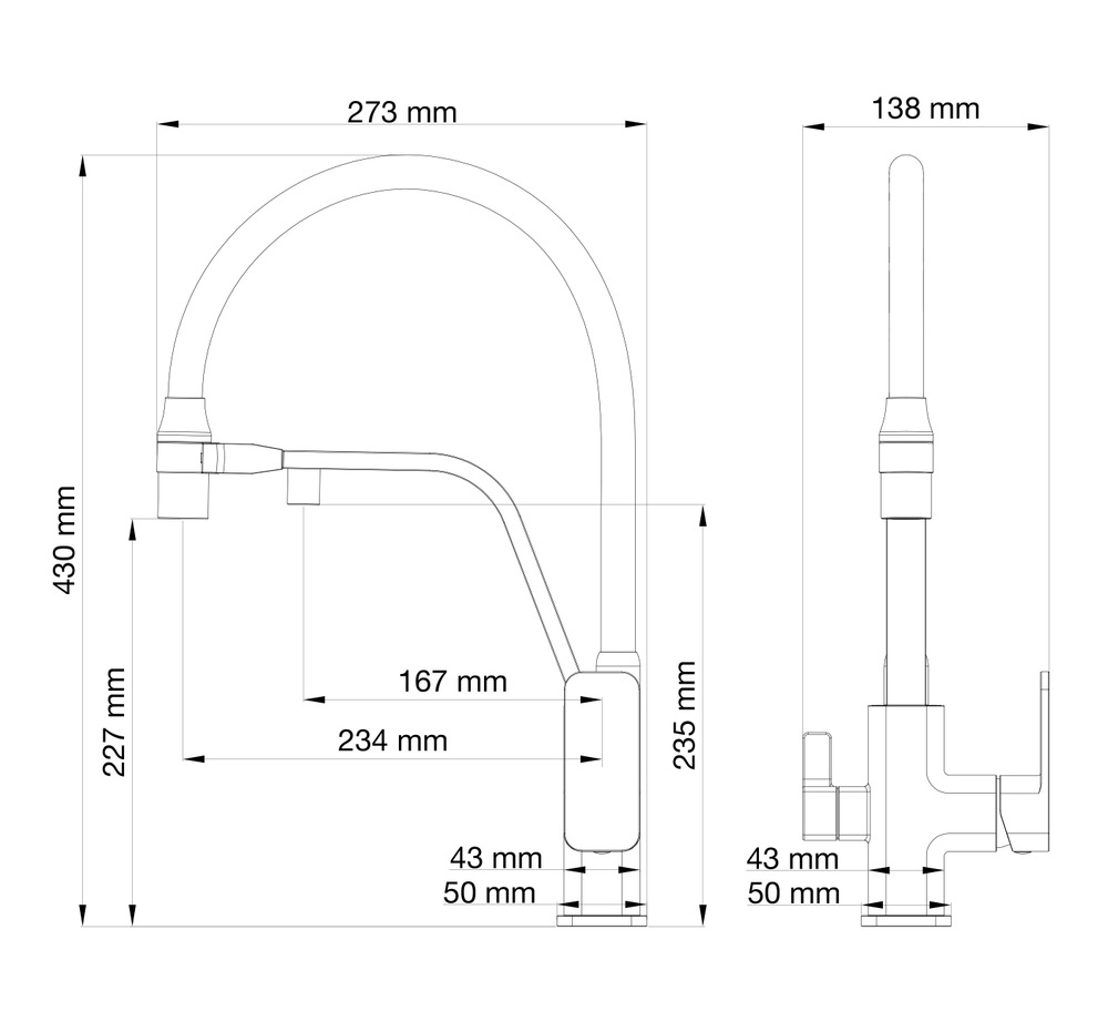Смеситель для кухни с гибким изливом и подключением фильтра WONZON & WOGHAND, Черный матовый (WW-88458013-MB)