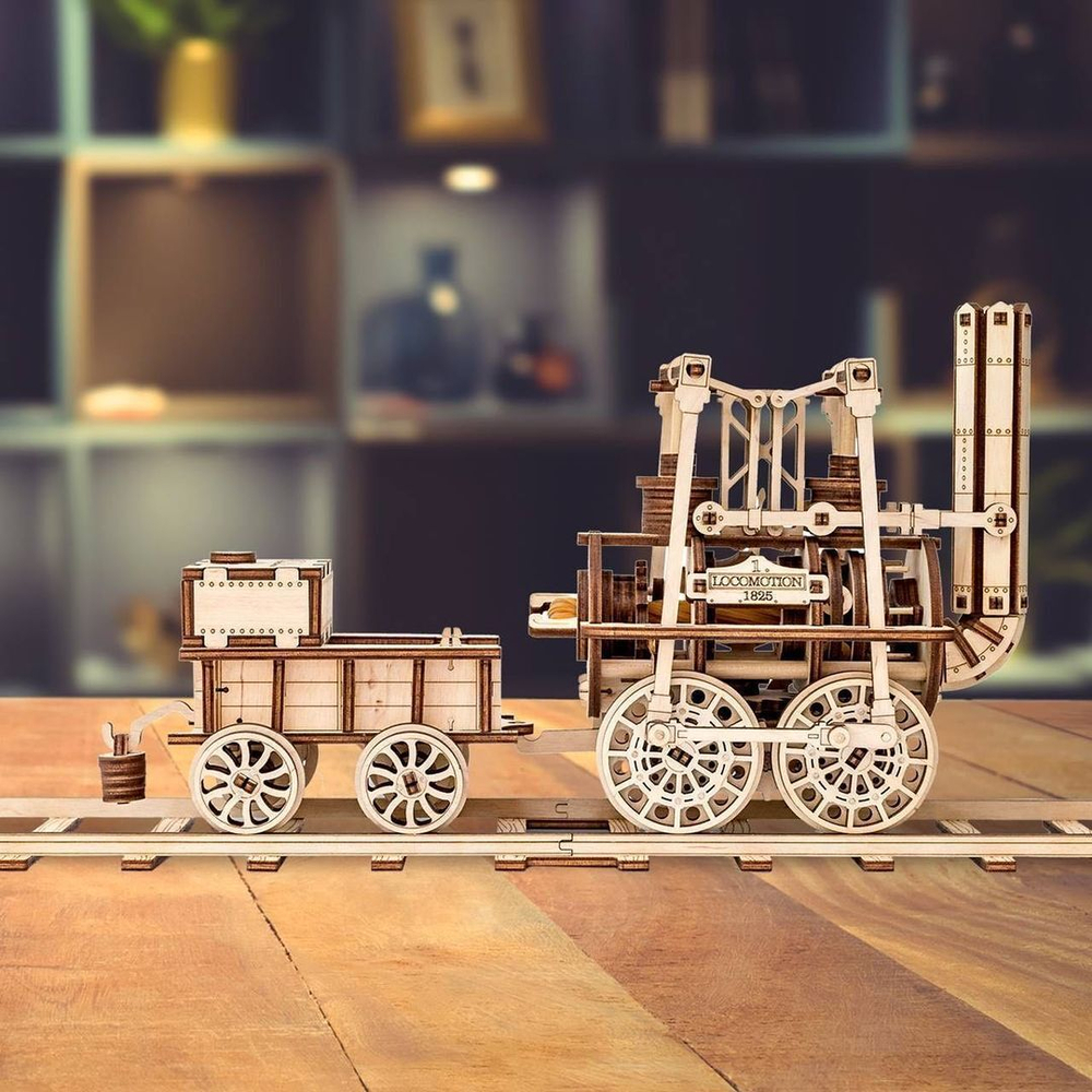 Локомотив №1 - Eco Wood Art - Деревянный конструктор, 3D пазл, сборная механическая модель, паровоз
