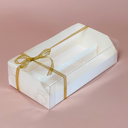 Коробка на 14 макаронс с пластиковой крышкой 21 х 11 х 5,5 см, белая
