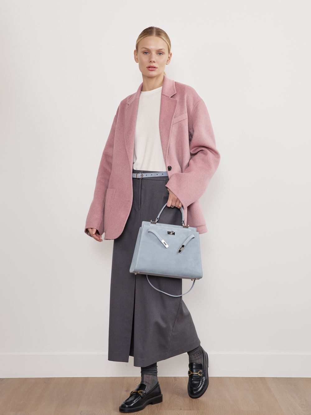 БАЗОВЫЙ ТОНКИЙ РЕМЕНЬ С МЯТОЙ ПРЯЖКОЙ ЗАМША ГОЛУБОЙ