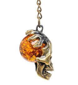 AM-1615 Брелок «Череп» (латунь, янтарь)