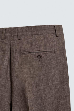 ZARA БРЮКИ КЛАССИЧЕСКОГО КРОЯ ИЗ 100% ЛЬНА, КОРИЧНЕВЫЙ МЕЛАНЖ