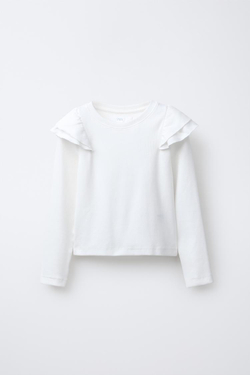 ZARA ЛОНГСЛИВ В РУБЧИК С ВОЛАНАМИ, ЖЕЛТОВАТО-БЕЛЫЙ