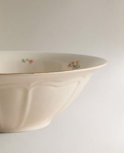 ZARA HOME САЛАТНИЦА ИЗ ФАРФОРА С ЦВЕТОЧНЫМ УЗОРОМ, КРЕМОВЫЙ