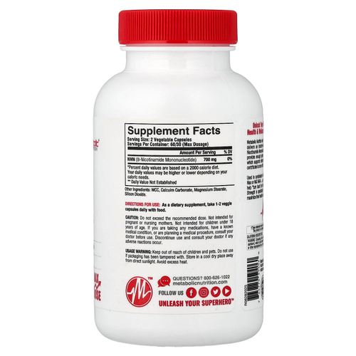 Metabolic Nutrition, NMN, 60 капсул (350 мг в 1 капсуле)