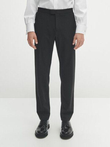 Massimo Dutti Фланелевые брюки из 90% шерсти, черный
