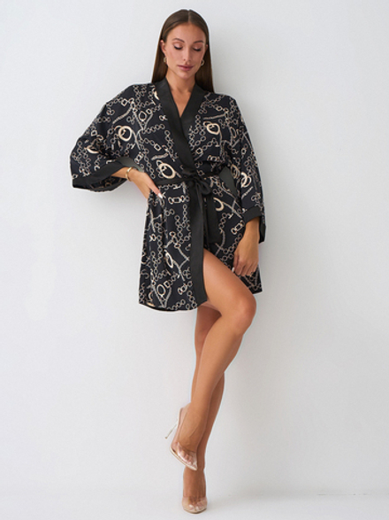 Халат шёлковый короткий принт цепи