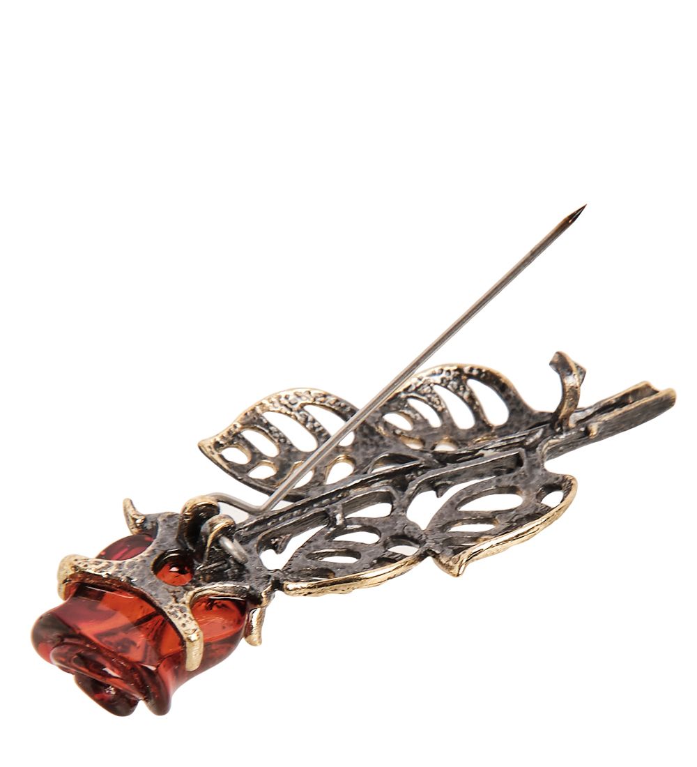 AM-2237 Брошь «Роза» (латунь, янтарь)