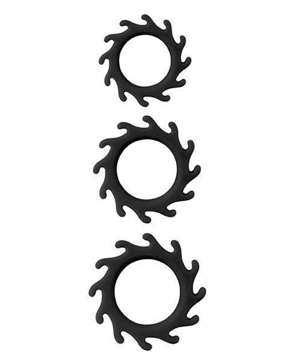 Набор из 3 эрекционных колец MENZSTUFF BUZZ SAW COCK RING SET (Цвет: черный)