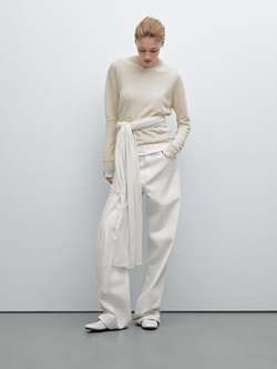 Massimo Dutti Свитер из тонкой 100% льняной ткани, песочный