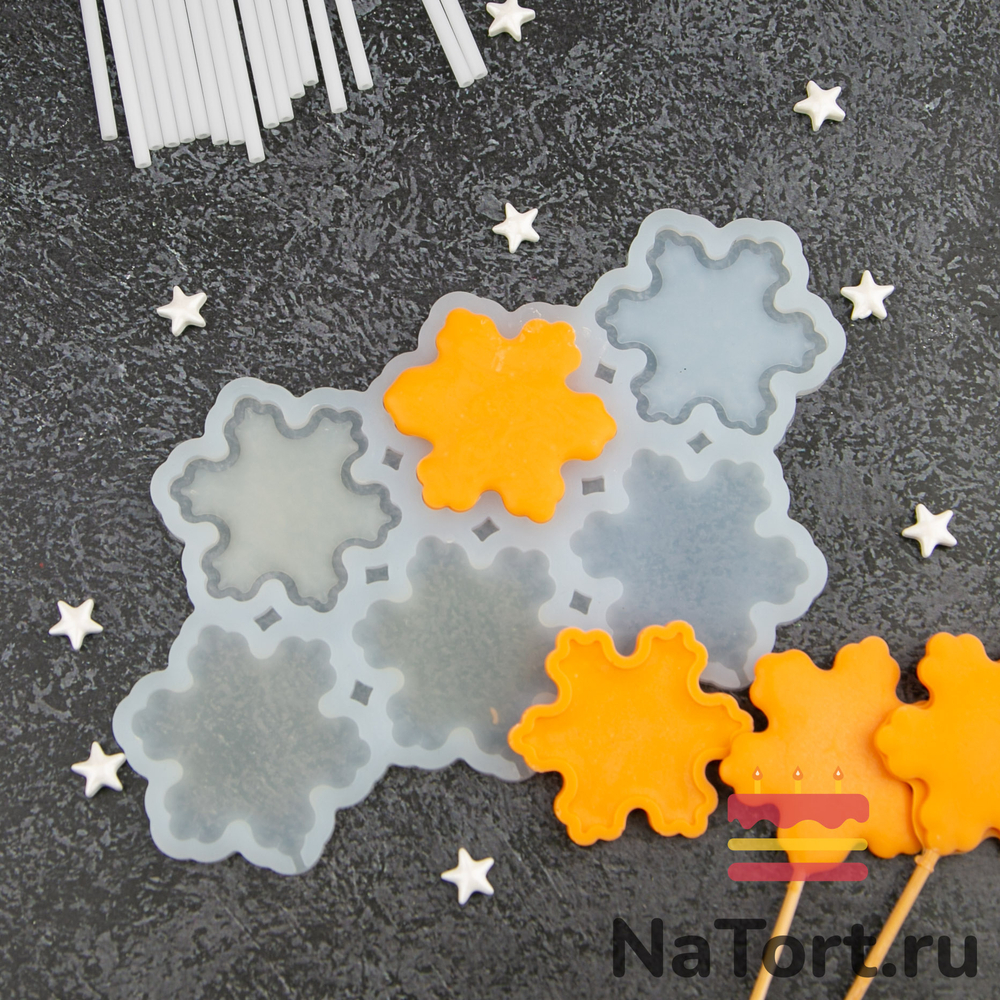 Силиконовая форма для леденцов «Снежинки погремушки 3 в 1»