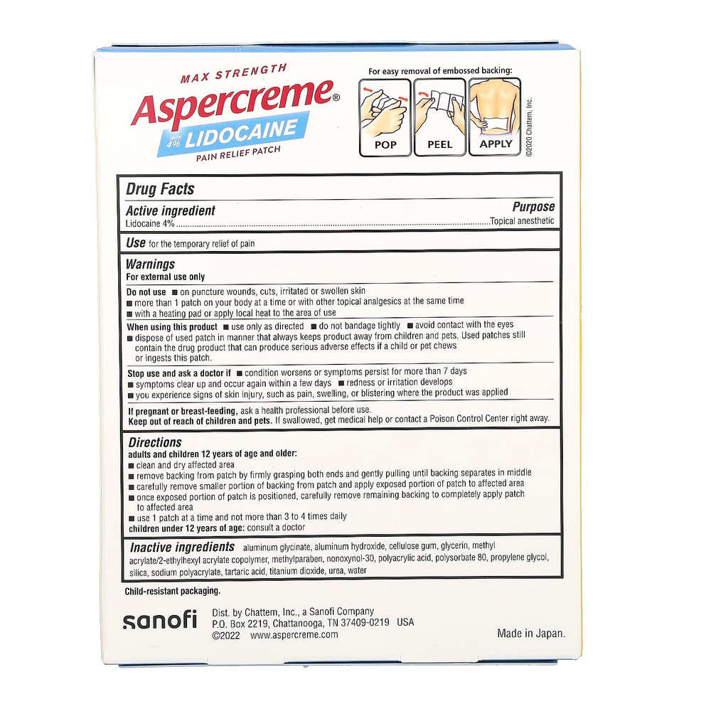 Aspercreme, обезболивающий патч, с 4% лидокаином, максимальная сила действия, размер XL, без отдушек, 3 шт.