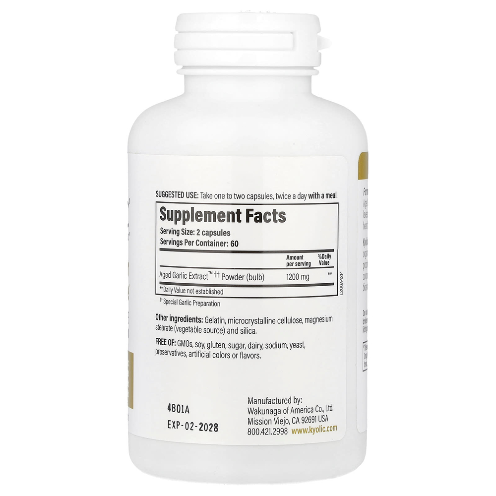 Kyolic, Aged Garlic Extract ™, для сердечно-сосудистой системы и иммунитета, Reserve Formula 200, 120 капсул (600 мг на капсулу)
